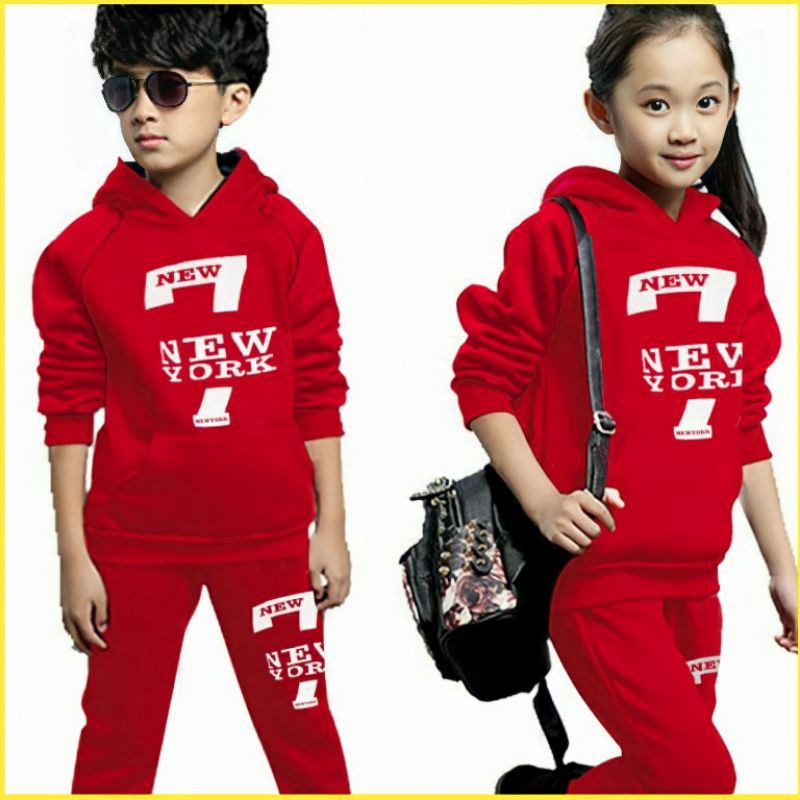 Setelan Baju Anak Perempuan Laki Laki Set Hoodie Seven NY Kid Allsz Usia 7 8 9 10 11 Tahun Kekinian