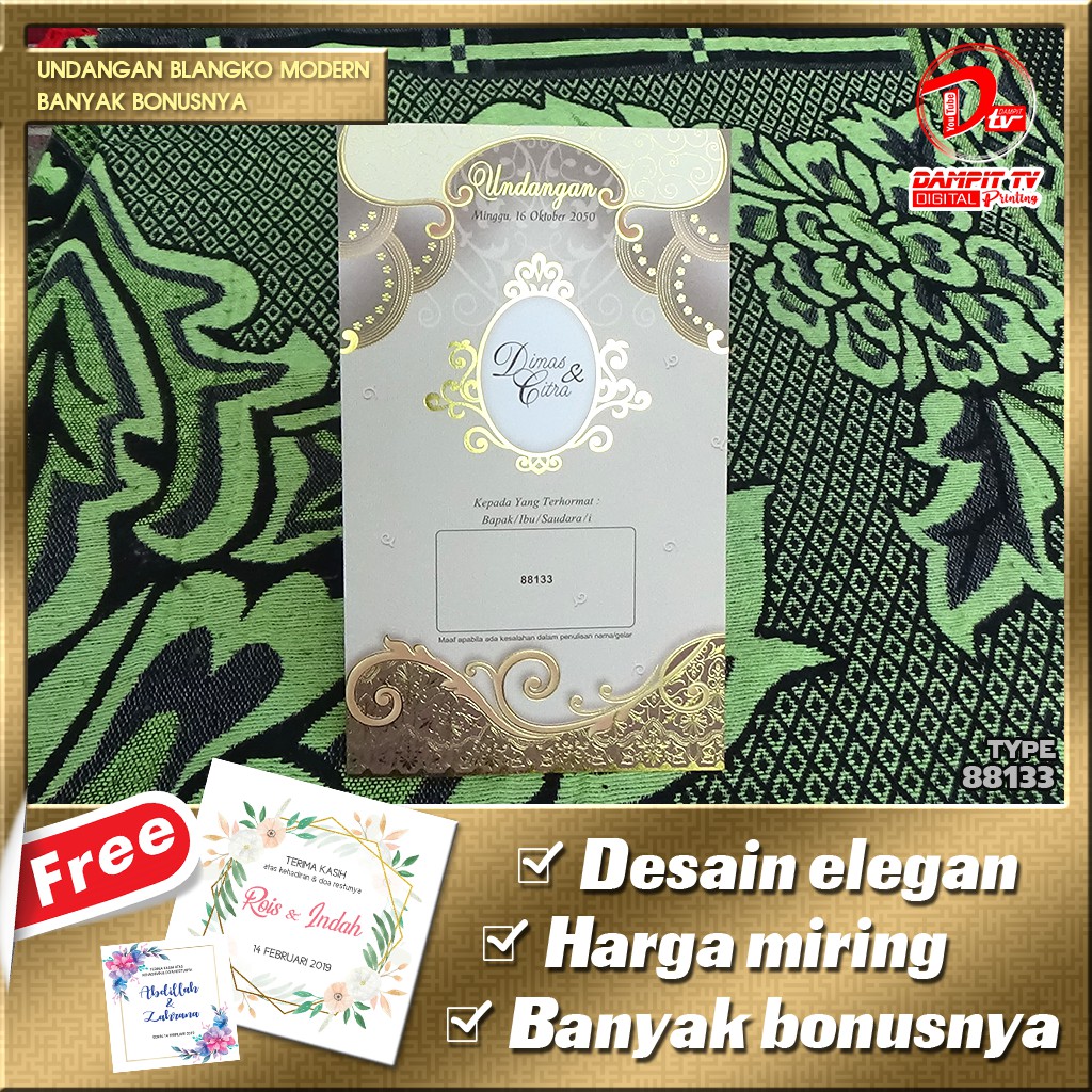 Undangan Pernikahan / Khitanan Portrait Elegan Keemasan Proses Cepat | Undangan Blangko Erba 88133