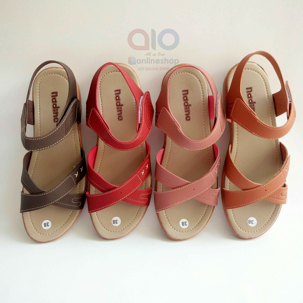 Nadine Sandal Let 37-40 Kulit Flat Wanita Fashion Slop Tali Casual Perempuan 2 Cm Kulit Sintetis N06