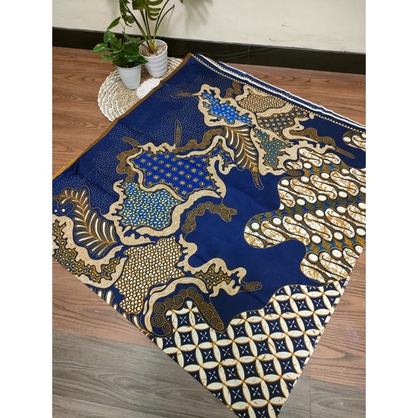 Kain batik katun modern motif pola dasar biru