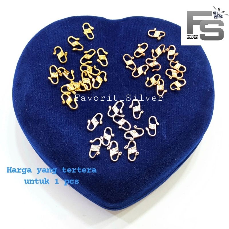 Kaitan S , Kaitan Gelang/Kaitan Kalung/Perak Asli Lapis emas - Perhiasan Perak Asli