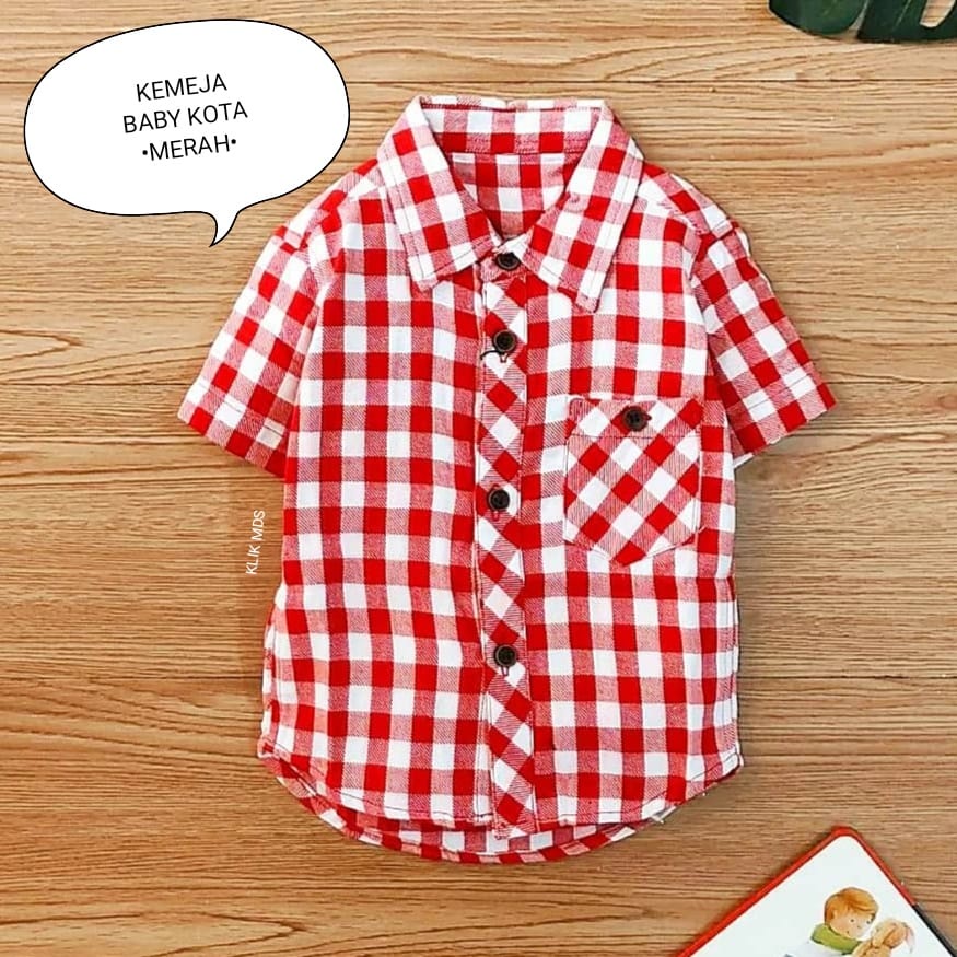 Kemeja Anak / Baju Bayi Laki - Laki Motif Baby Kotak Merah