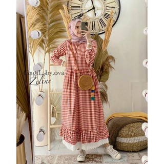 Zeline Maxi - gamis kotak kotak terbaru - MURAH/Bisa COD - dress murah