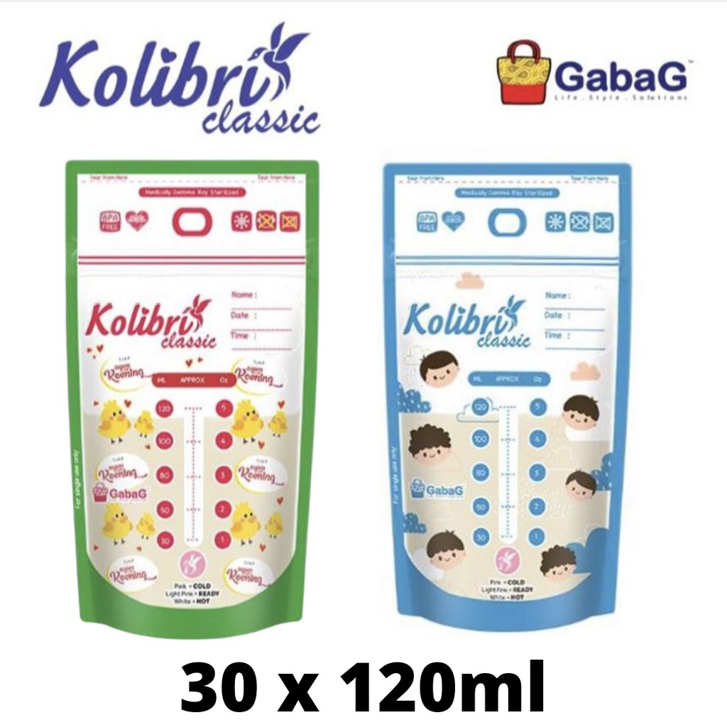 Kantong Asi /  BREASTMILK STORAGE BAG 30 x 120 ml Gabag Kolibri BPA Free 120ml asip asi perah