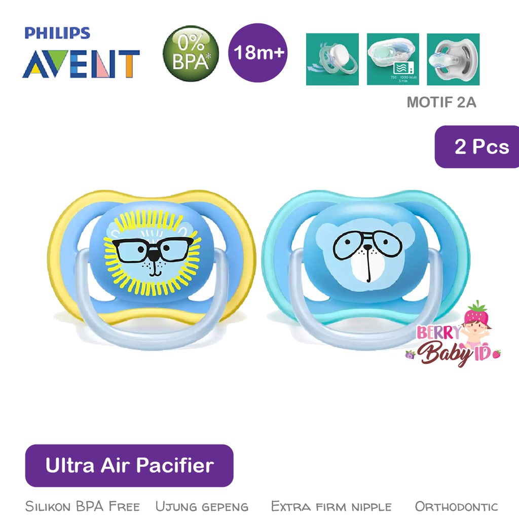 Philips Avent 2 Pcs Baby Ultra Deco Air Soother Empeng Dot Bayi 18m+ Berry Mart