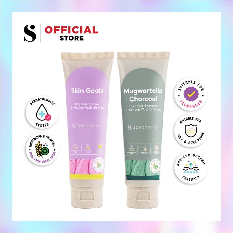 Somethinc Clay Mask / Mugwortella Charcoal Deep Pore Cleansing 10 Minutes Wash Off Mask / Skin Goals Brightening Glow 10 Minutes Wash Off Mask 60gr