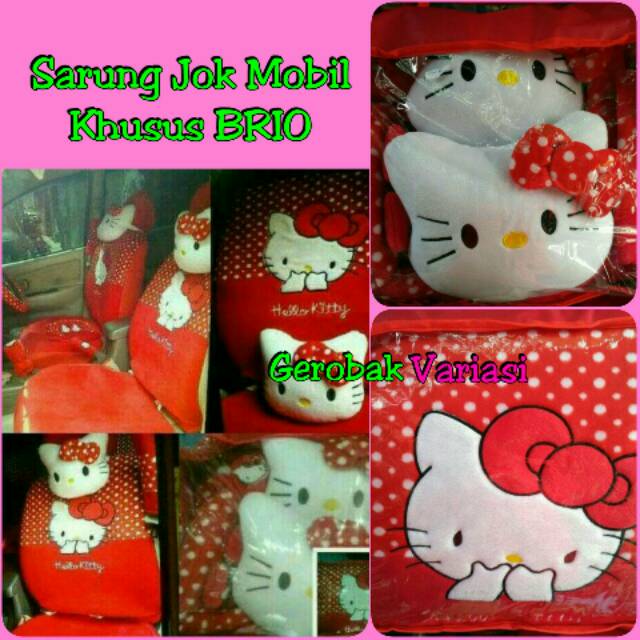  Sarung  Jok  Mobil  Khusus Honda BRIO  Motif HELLO KITTY MERAH  