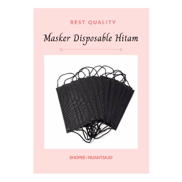 Masker Earloop & Hijab 1Box isi 50 Disposable hitam 3ply sekali pakai medis hitam abu