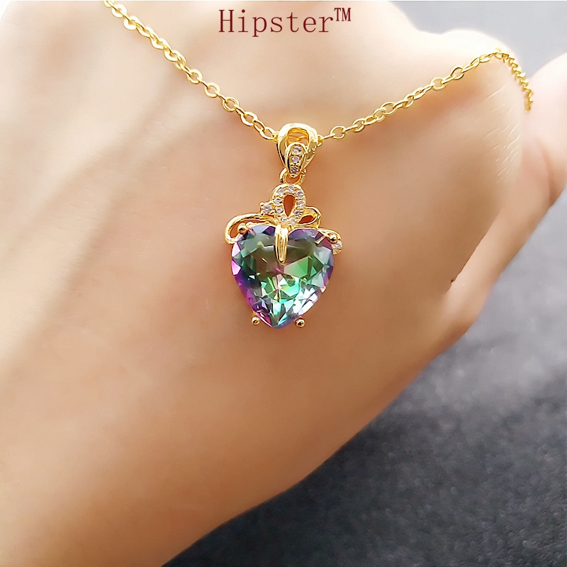 Hot Fashion Romantic Heart-Shaped Colorful Gold Pendant Necklace