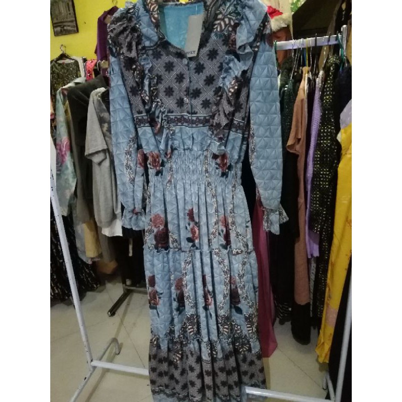 DRESS PINGGANG SMOKE BUNGA