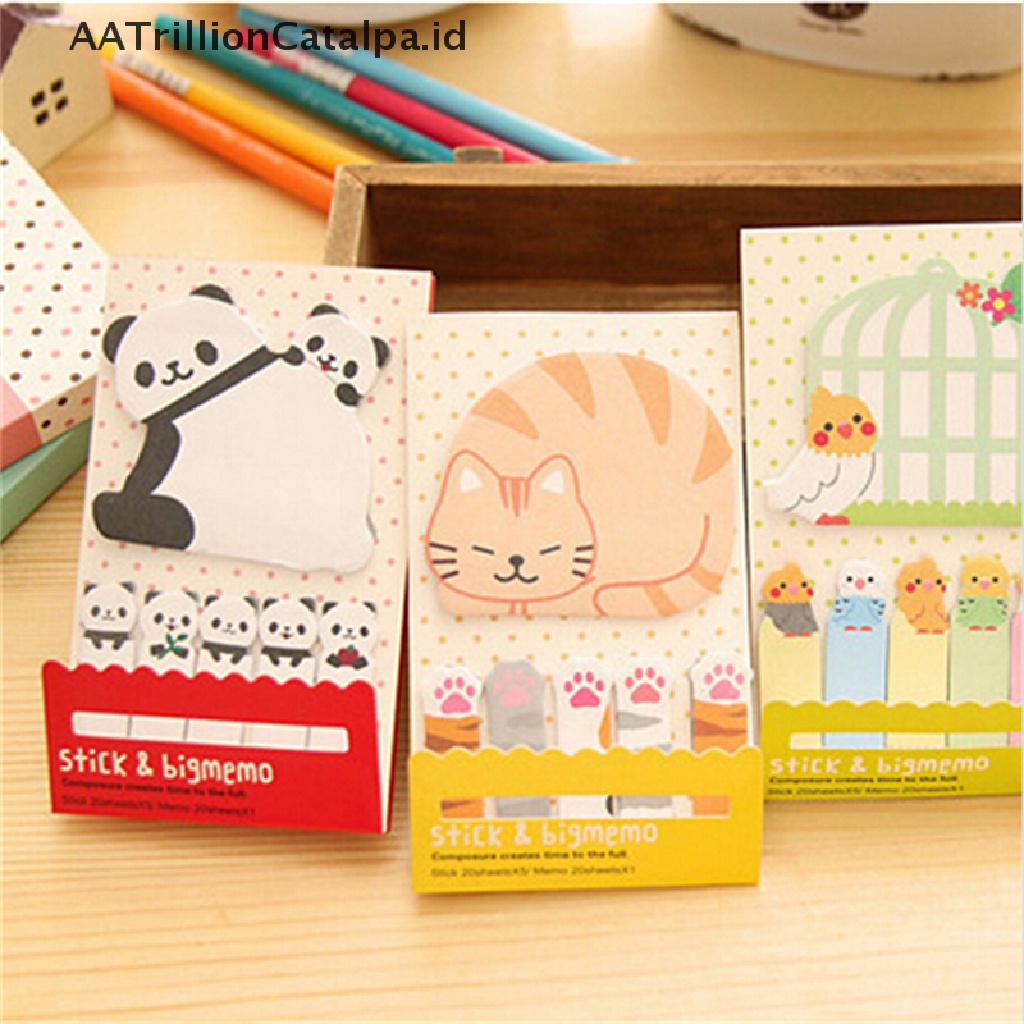 (AATrillionCatalpa) Sticky Note / Memo / Pembatas Buku Motif Kartun Panda / Kucing Lucu