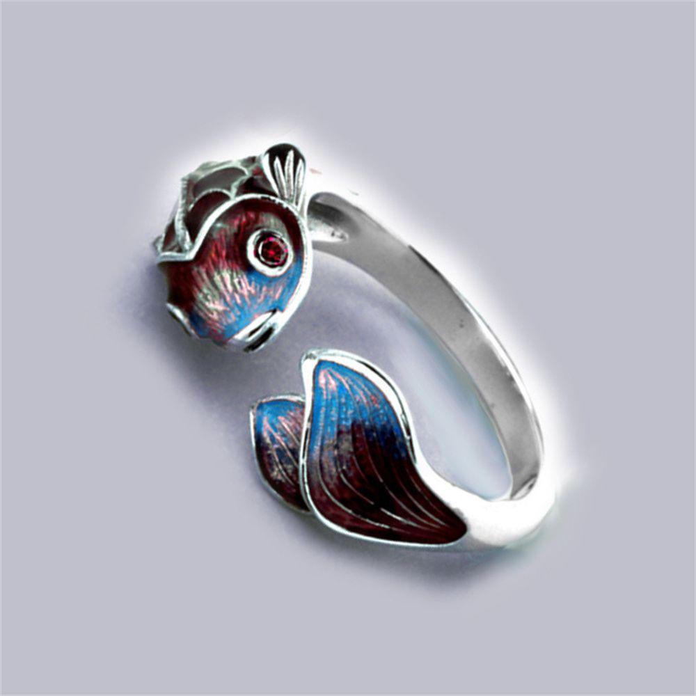 Preva Rings Good Luck Ladies Enamel Warna Silver Cincin Jari Ikan Koi