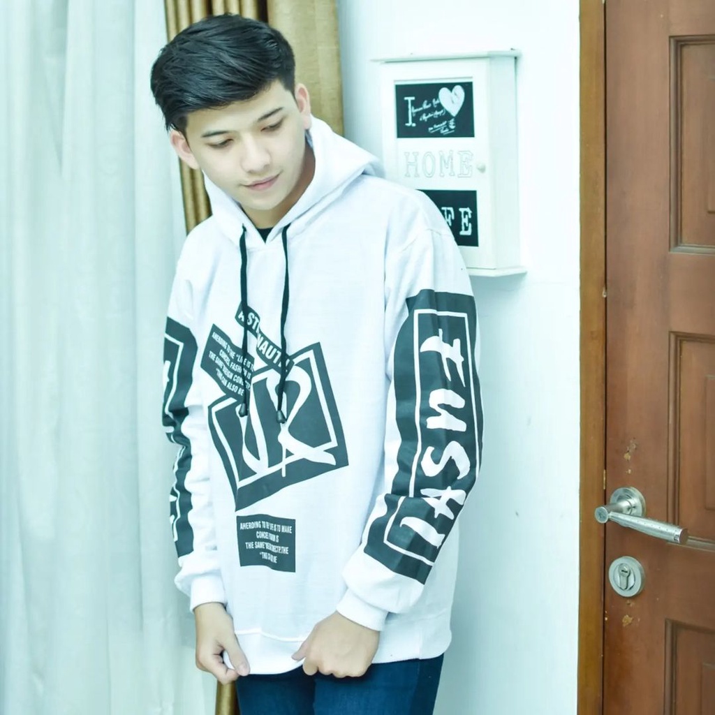 Hoodie Pria Trendy NR White Bahan Pleece Terbaru Korean Style