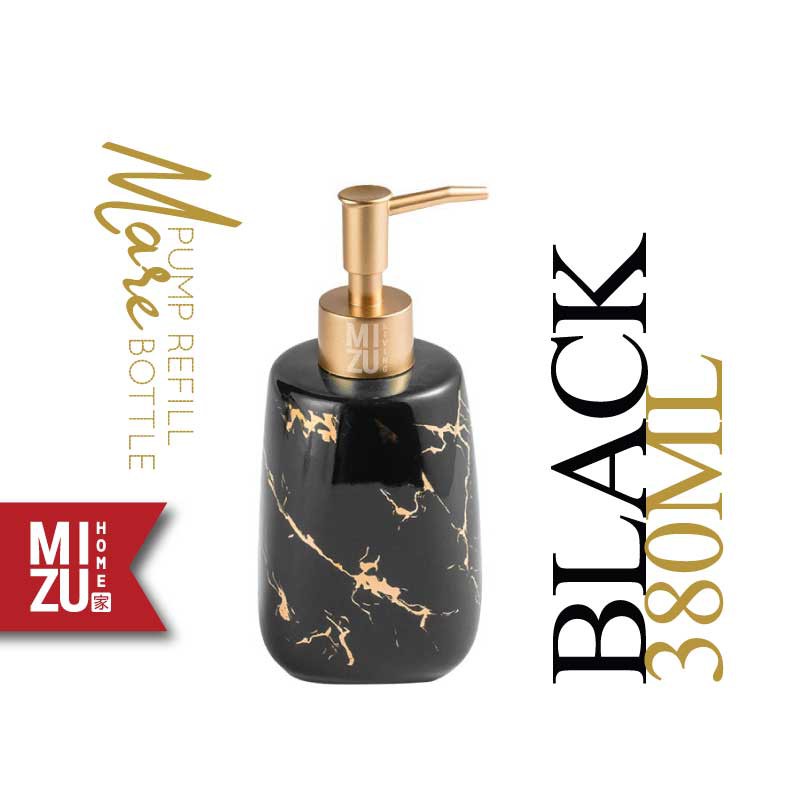 MARE Refill Pump Bottle Marble Ceramic Glossy Soap Dispenser Botol Keramik Motif Marmer Sabun Cair-BLACK hitam