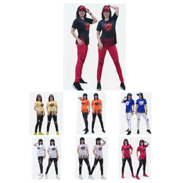 Pakaian Olahraga | Setelan Kaos Lengan Pendek Zumba Moves sobek sobek| Baju Senam Wanita