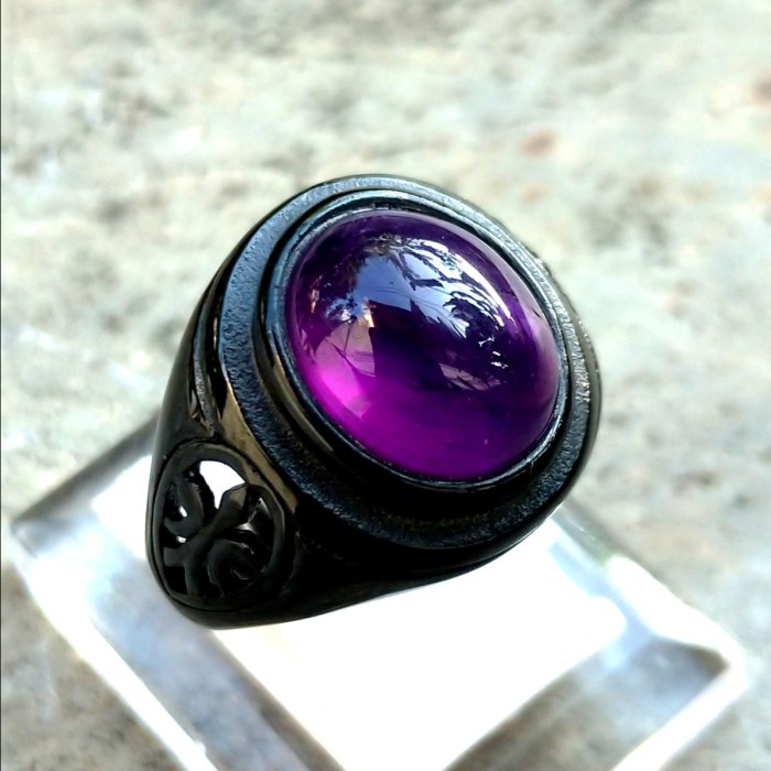 Cincin Hitam Batu Asli Kecubung Ungu Amethyst Crystal