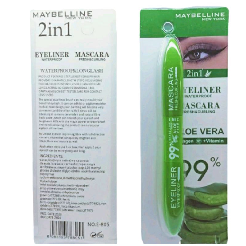 Maskara eyeliner maybelline,revlon,aloevera 99% 2in1