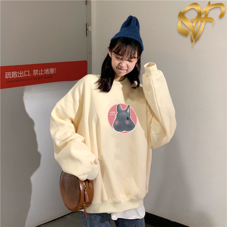 Sweater Black Rabbit Sakura Aesthetic Pria &amp; Wanita | Sweater Korea Style Fleece Cotton | Dhea Fashion