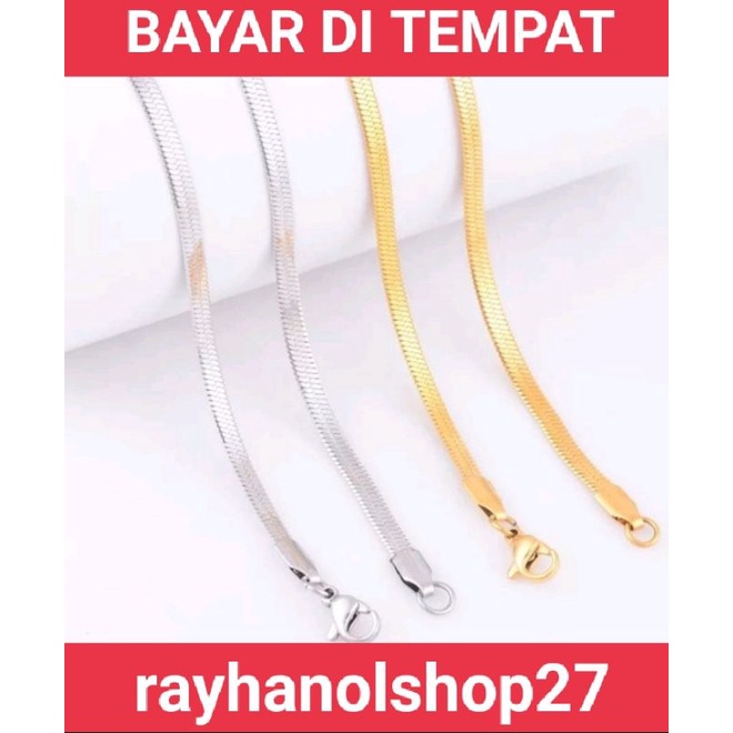 KALUNG TITANIUM ANTI KARAT LAPIS EMAS 24 K TERSEDIA WARNA GOLD DAN SILVER DARI 45-60 CM KALUNG BELUT GEPENG BESAR KALUNG PRIA WANITA MEWAH ELEGAN ANTI ALERGI