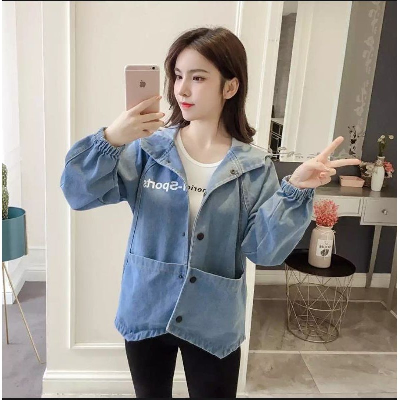 JAKET JEANS WANITA DENGAN HOODIE +BORDIR