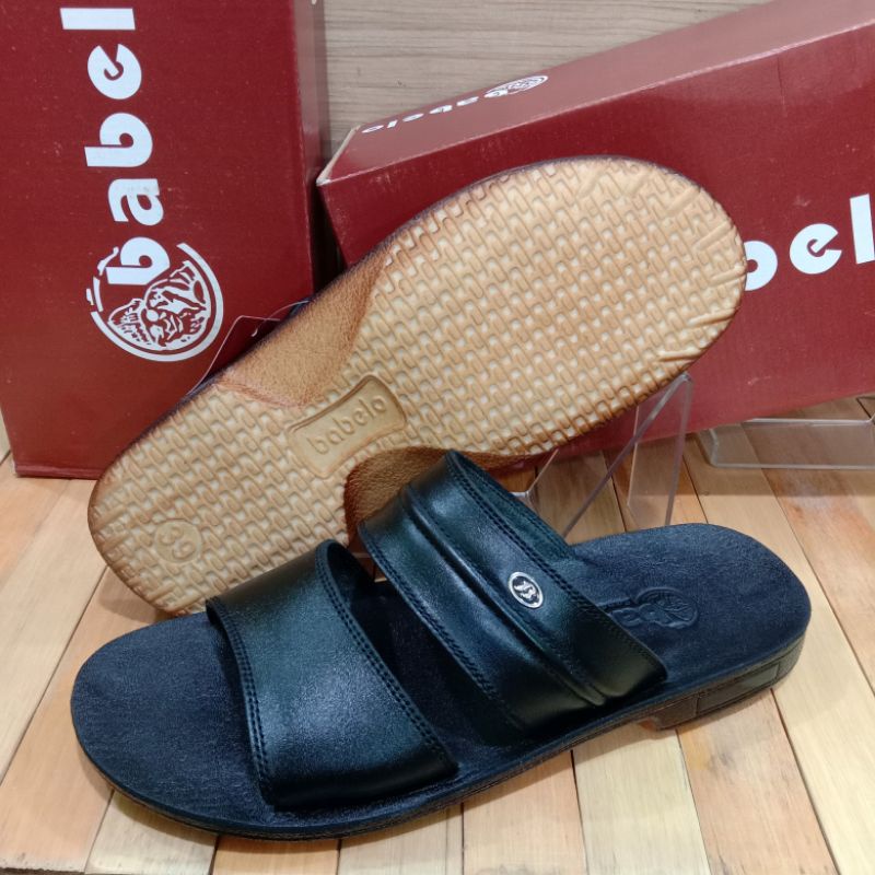 sandal,sendal,selop kulit pria babelo Sorong/tali dua hitam 871 ORIGINAL
