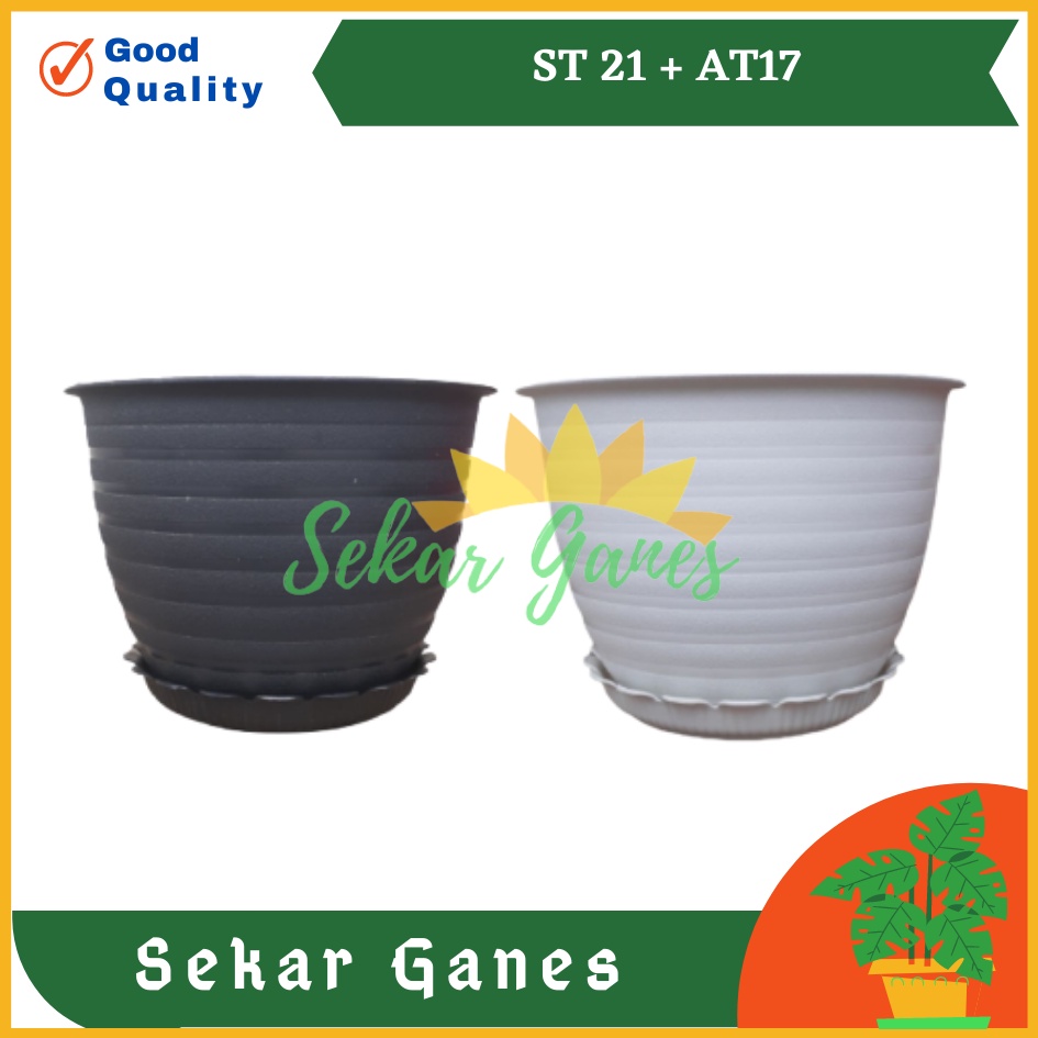 PAKET POT SUPER TAWON 21 + TATAKAN 17 PUTIH - POT TAWON 22 PLASTIK 21CM bunga plastik tanaman MURAH