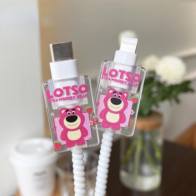 1 Pc Pelindung Kabel Data USB Bahan TPU Transparan Motif Kartun Hello Kitty Kaws Untuk iPhone Android