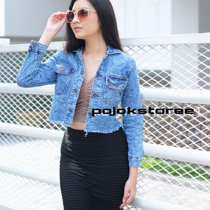 Bagus Banget.. JAKET JEANS CROP RAWIS WANITA KEKINIAN JAKET CROP SNOW DENIM JEANS RAWIS CROP JAKET r