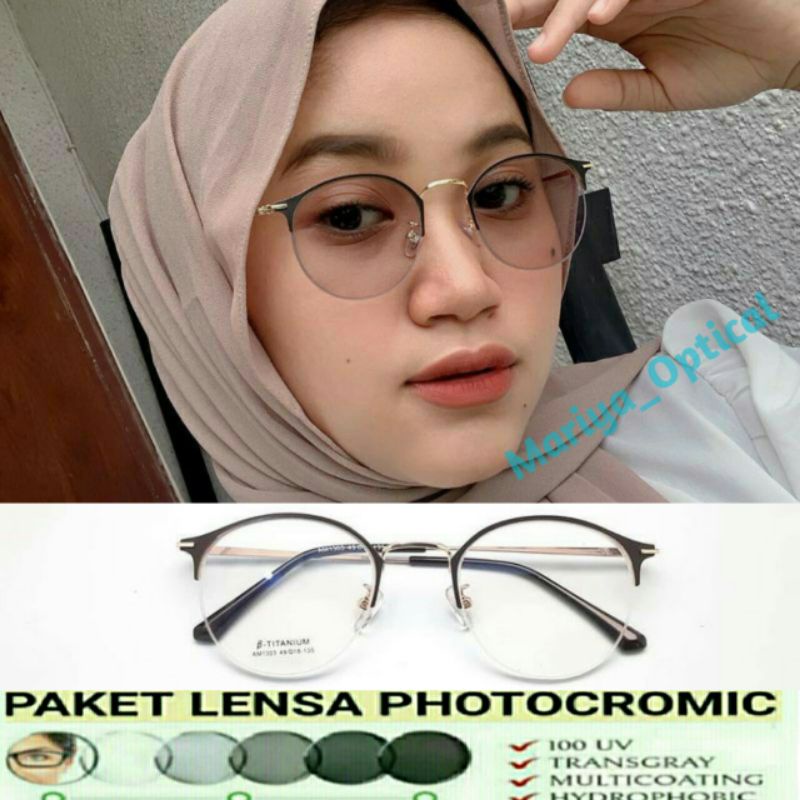 PAKET LENSA PHOTOCROMIC, KACAMATA 1303, ANTI RADIASI, KACAMATA MINUS, KACA MATA WANITA ANTI UV