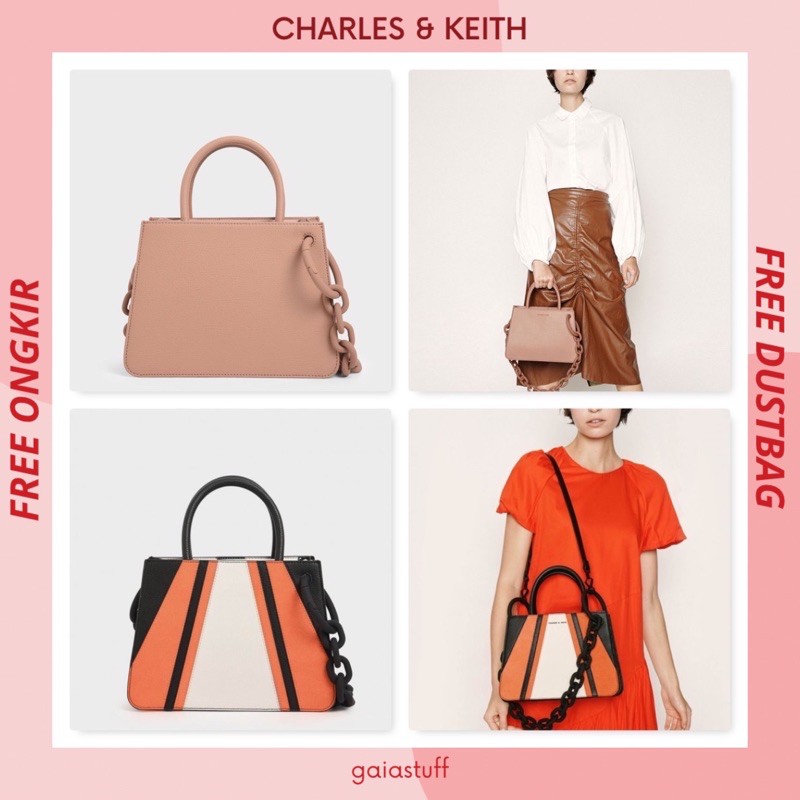Tas Ck Charles & Keith Chunky Chain Top Handle Structured Tote Cnk C717