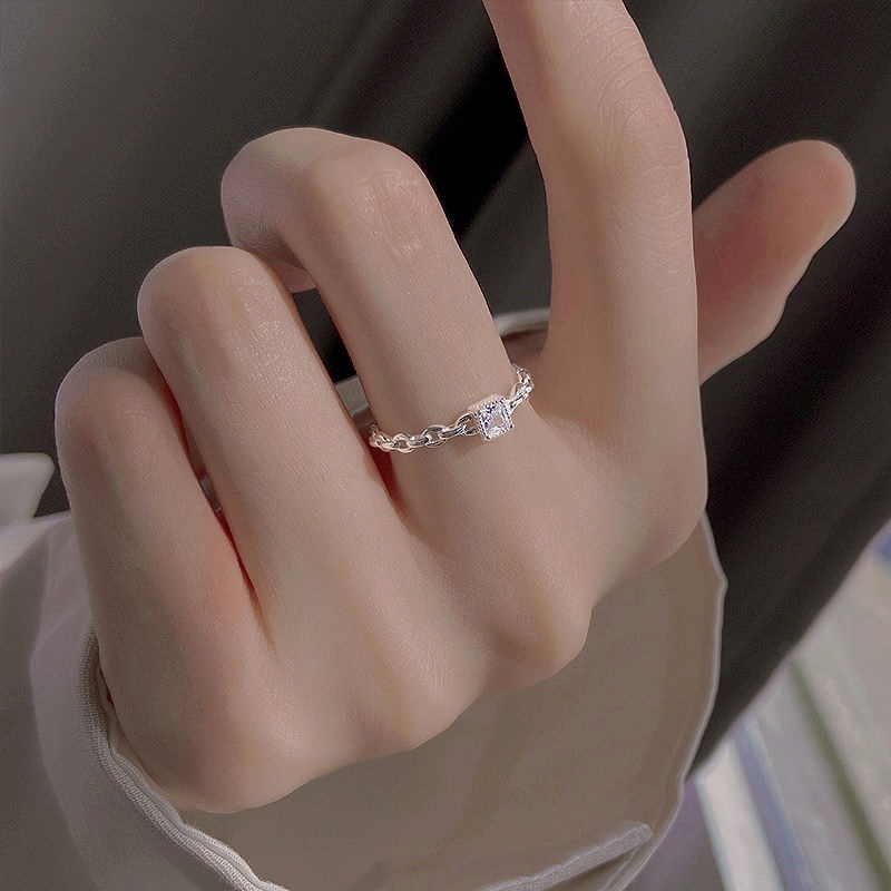 Cincin Model Terbuka Bahan 925 Silver Hias Kristal Zircon Gaya Korea Adjustable Untuk Wanita