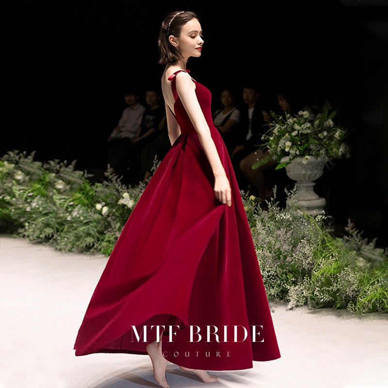 ๑▥☁Gaun pengantin pengantin 2021 gaya baru [Mawar dan beludru] Rok pertunangan gaun malam merah atmo