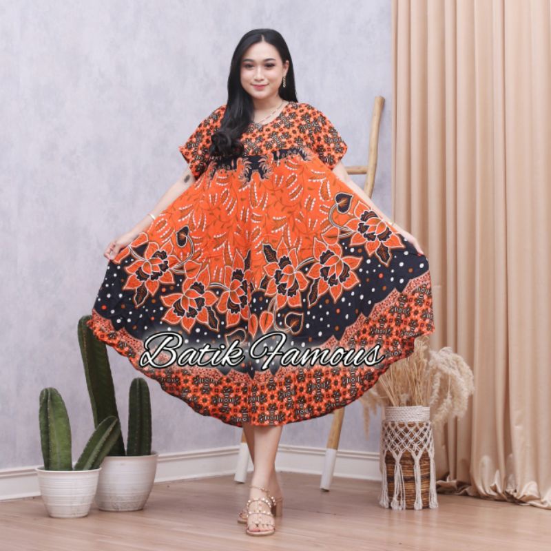 DASTER PAYUNG JUMBO COKLAT KANCING DEPAN BUSUI BUMIL-Mawar orange