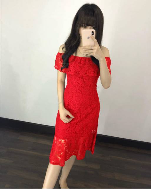 Dress Sabrina San San Gaun Brokat Natal Remaja Korean Style Terbaru Fh