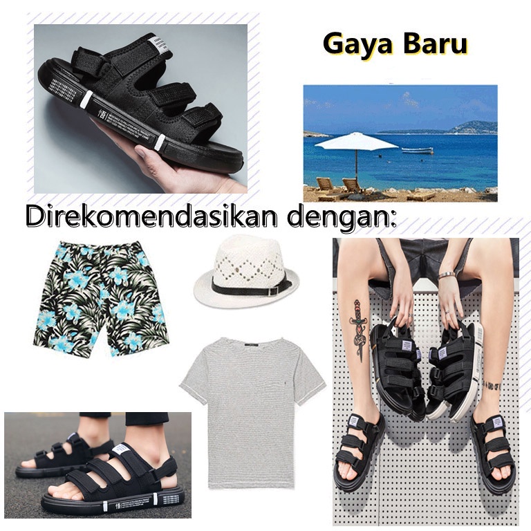 [ Gratis Ongkos Kirim + COD ] 2022 Sandal Gunung Pria Baru-Sendal Gunung Velcro Pria-Sandal Gunung Kasual Pria Trendi Jepang -Tali Belakang Yang Bisa Dilepas Sandal Pria-Outdoor Hitam Sendal Pria-Karet Impor 100% Berkualitas model gunung pendaki (PRPT)