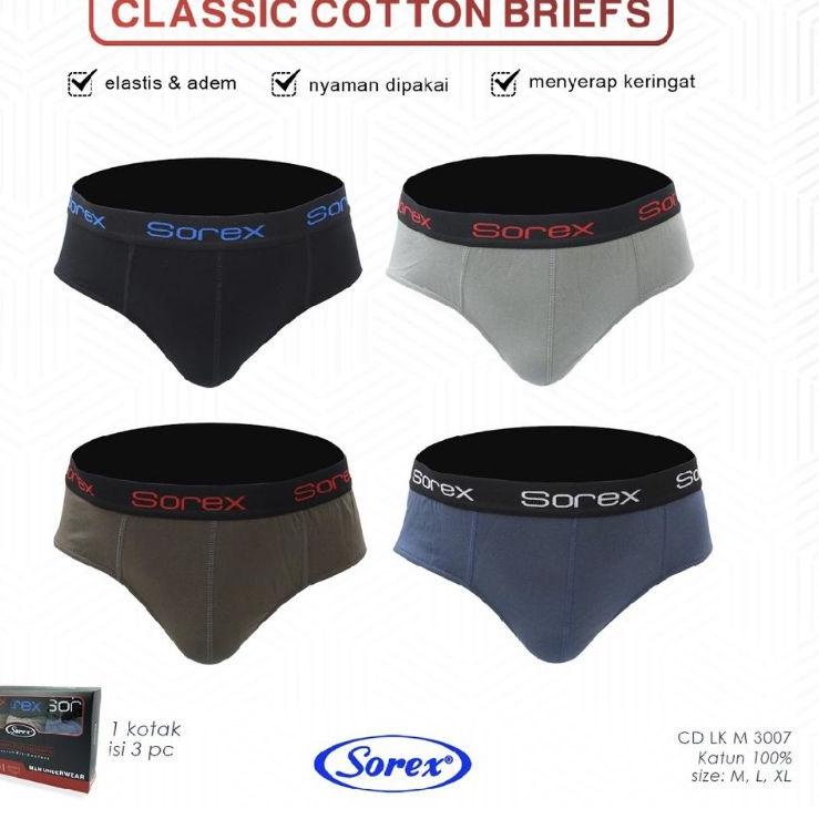 Terbaru - [ 3pcs ] celana dalam pria SOREX MAN 3007 karet boxer - CD cowok sorek bahan katun - sempa