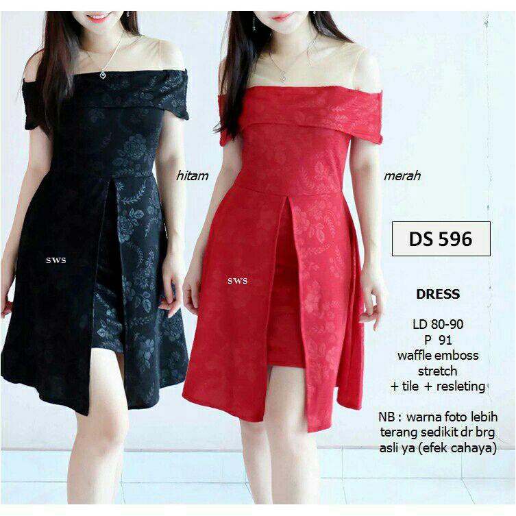 Dress Pesta / Dress Natal Casual Simple Modern Sabrina Cut Emboss Tebal DS596 6 Warna