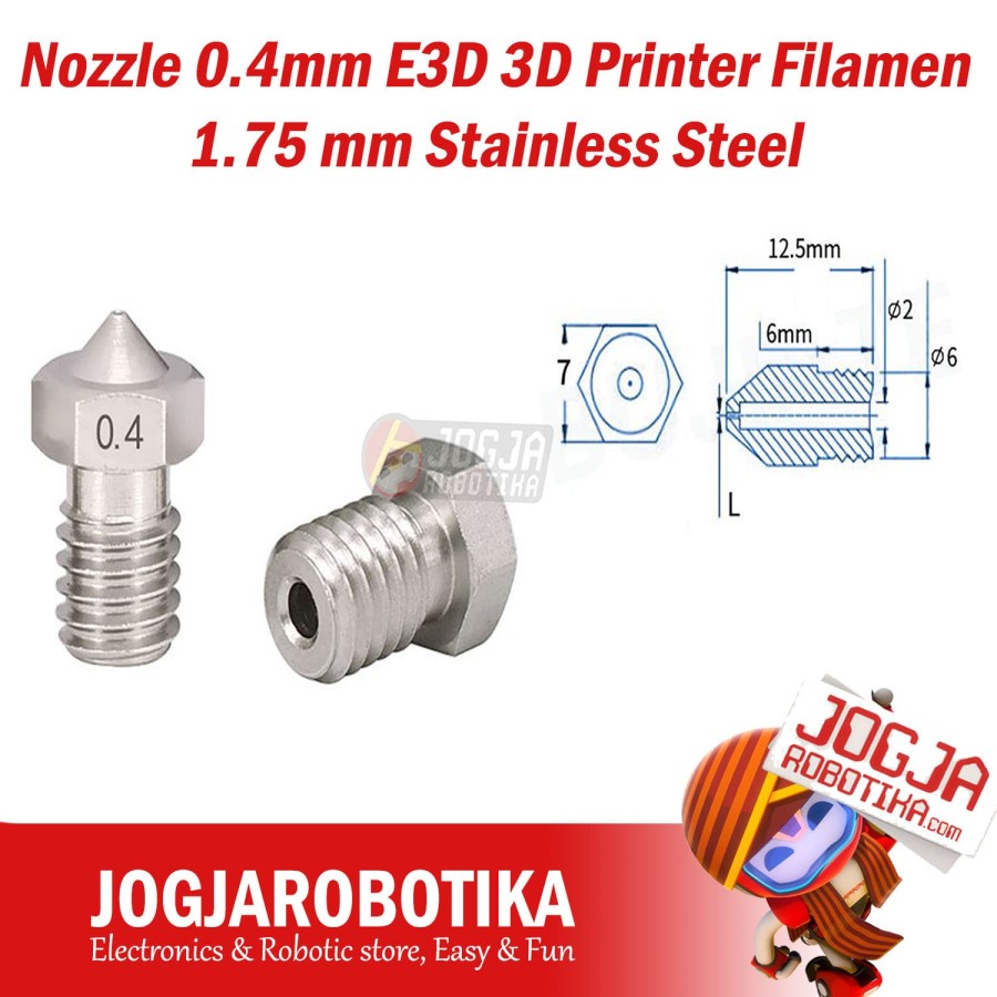 Nozzle 0.4mm E3D 3D Printer Filamen 1.75 mm Stainless Steel