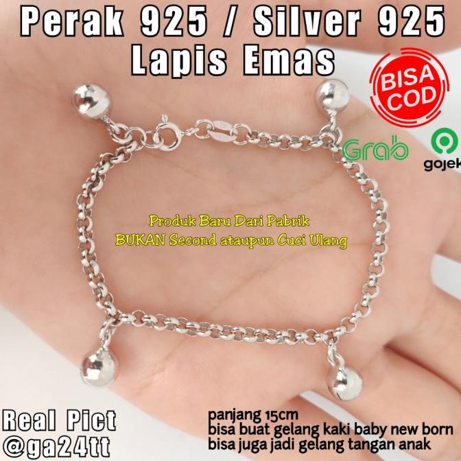 PROMO GELANG KAKI BAYI PERAK 925 ASLI LAPIS MAS PUTIH GELANG KAKI BAYI COWO SALE