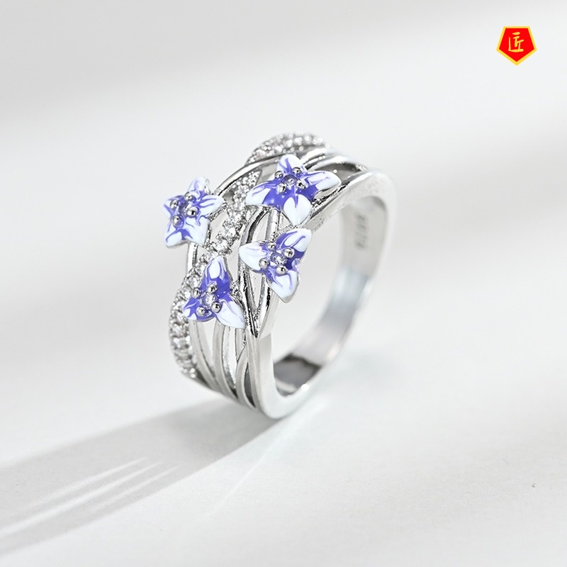 [Ready Stock]Diamond Violet Flower Ring Elegant Graceful