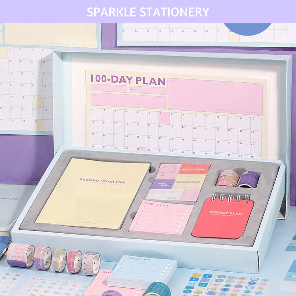 

Record Your Life Planner Diary Gift Box Set Lengkap 18 Items Blue & Yellow
