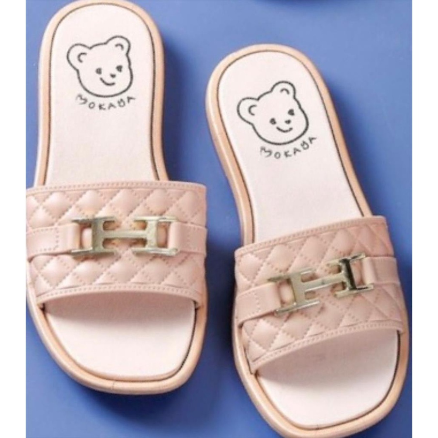 Sandal Slop Jelly Wanita Ban Gesper H Sol Bear Super Mewah Keren Elegant Import Mokaya / Size 37-41 (2199-91)-cream