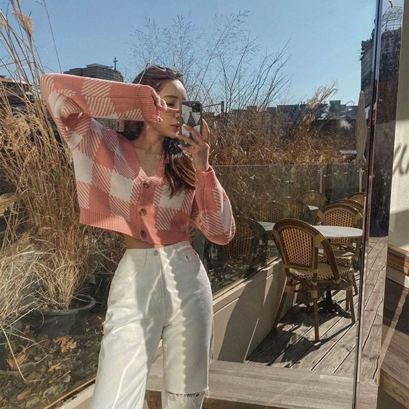 QUEEN SAKURA - Q3680B - TUNICA CROP KNIT CARDIGAN IMPORT - CARDIGAN CROP RAJUT CASUAL KOREA WANITA I