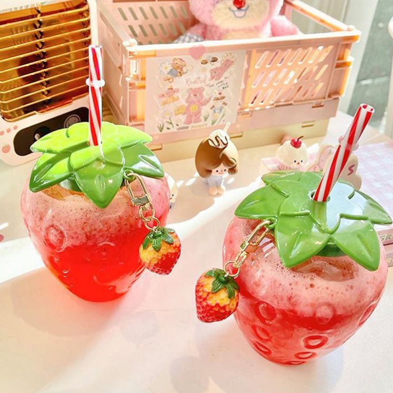 Botol Air Minum Susu Kopi 500ml Dengan Sedotan Motif Strawberry Untuk Rumah