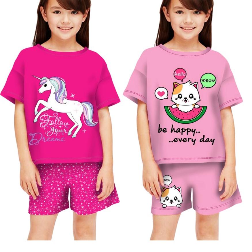 ℮ Baju Anak Perempuan Setelan Kaos umur 4-15 Tahun/Stelan Pendek Anak cewek/Baju Rumah Anak Perempua