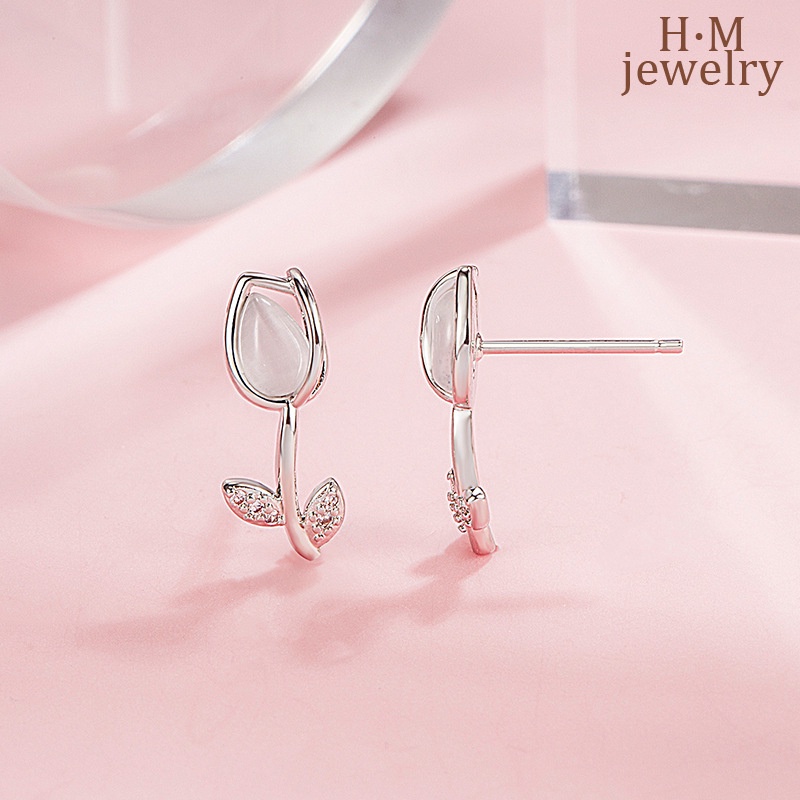 Anting Tusuk Motif Bunga Tulip Hias Batu Opal Untuk Wanita 2022