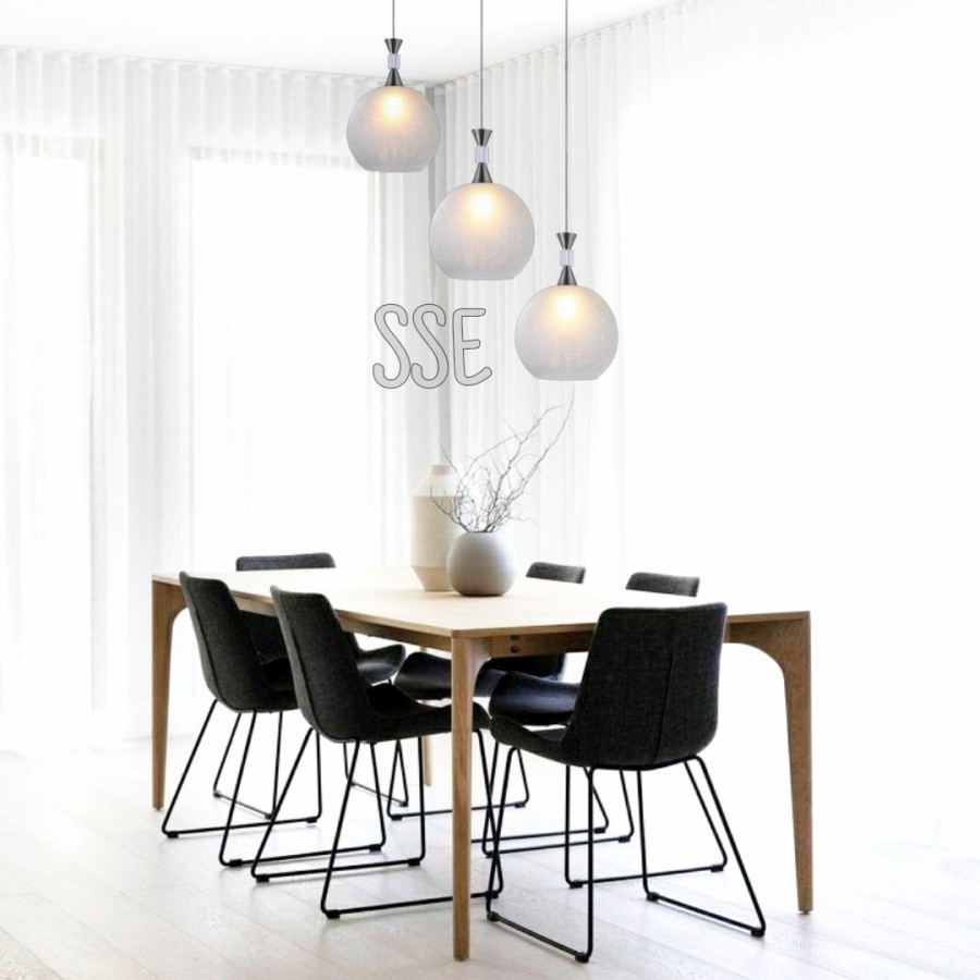 LAMPU GANTUNG MINIMALIS MODERN 3 IN 1 BULAT KACA PUTIH MODEL PECAH SERIBU HIAS RUANG TAMU MEJA MAKAN