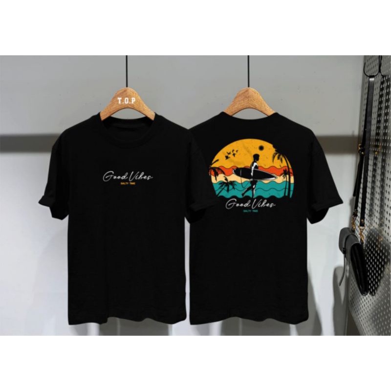 T-SHIRT BAJU KAOS DISTRO/KAOS KEREN/KAOS MURAH GOOD VIBES HITAM