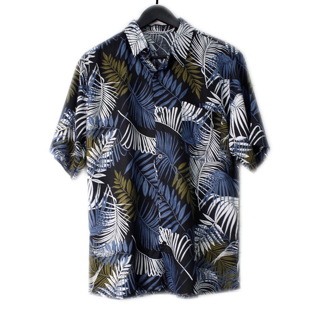BAJU PANTAI HAWAI DAUN BUNGA KEMEJA PRIA BAJU PANTAI COWO BALI REGGAE COWO PENDEK SANTAI RAYON HALUS