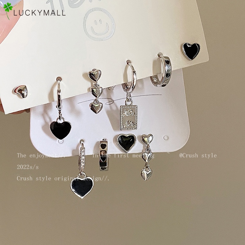 Set Anting Rantai Desain Hati Cherry Aksen Kristal Warna Silver Gaya Korea Untuk Wanita